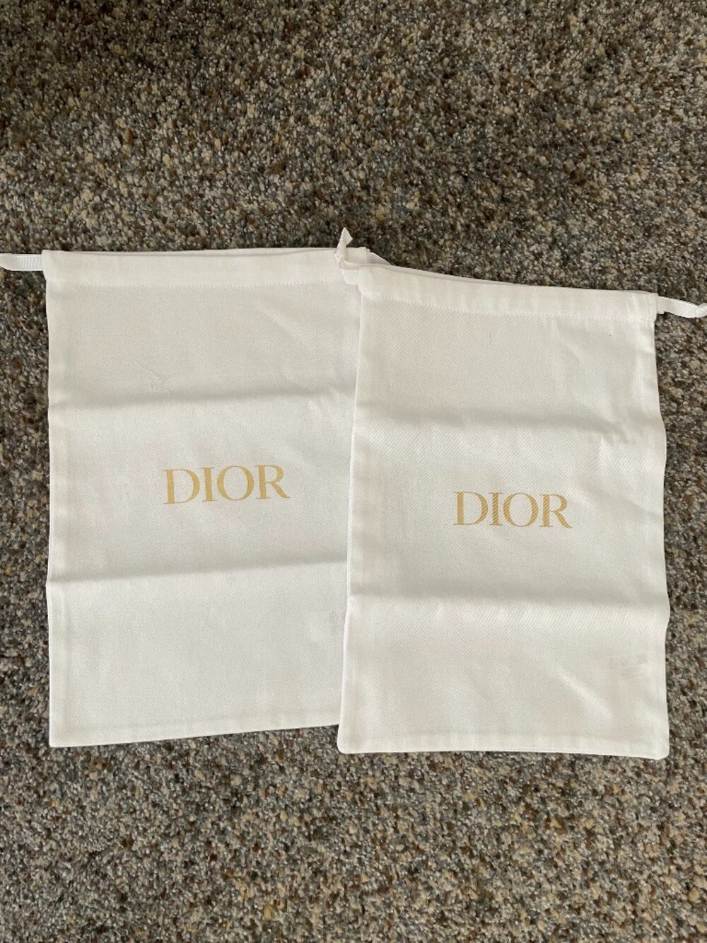 Set of Two Dior Shoe Dust Bags White with Gold Letters